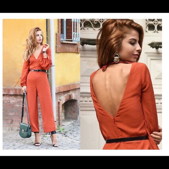 Zara Pants - Zara | jumpsuit with deep v-neck and back zipper